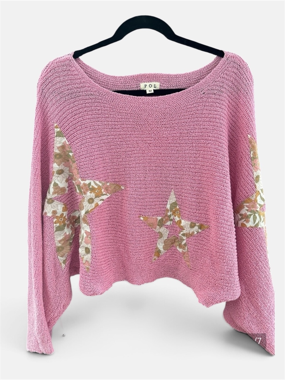 POL Pink Knitted Sweater with Floral Star Appliques, Size M